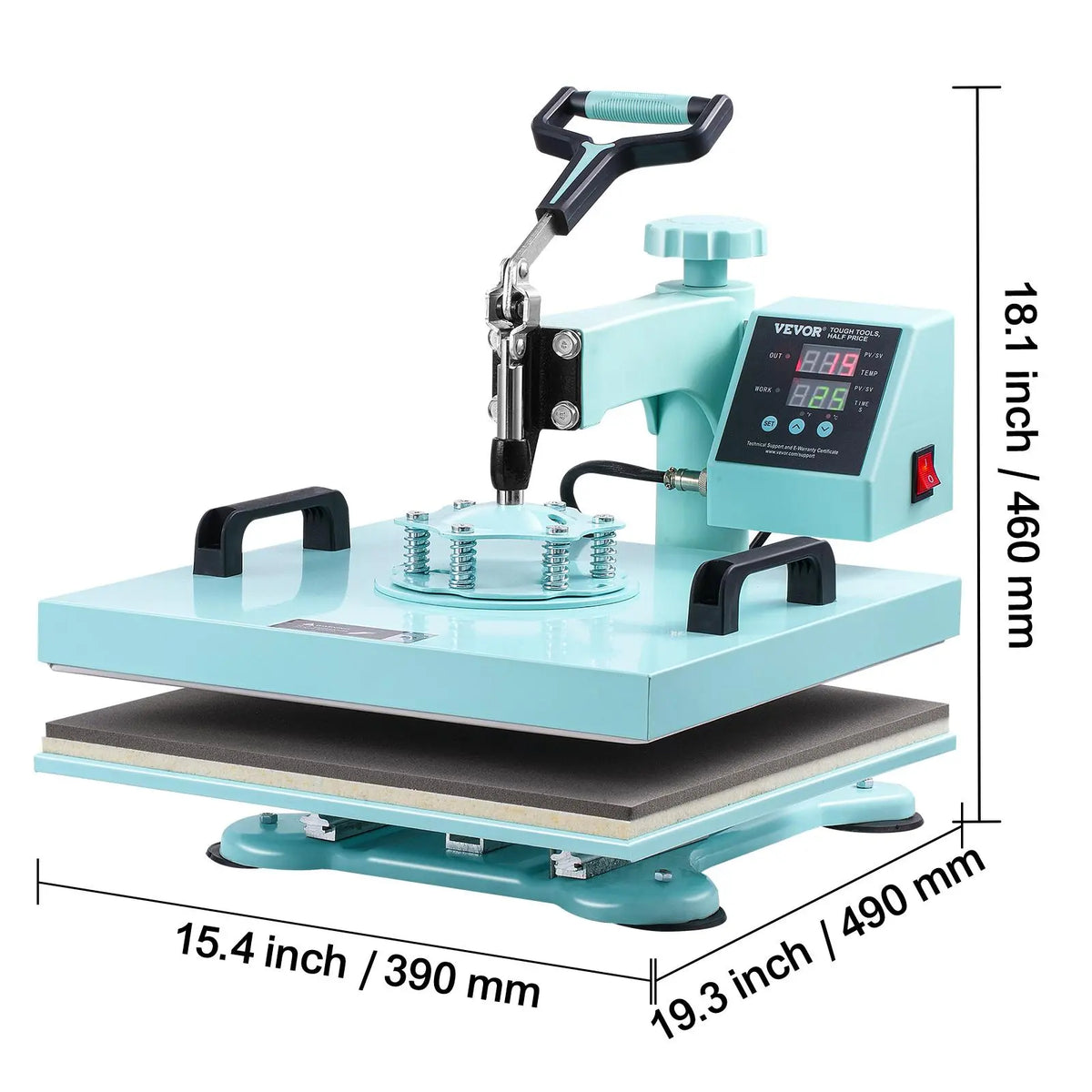 VEVOR Multifunction 15x15 in 8-in-1 Heat Press Machine, 6-30 oz Tumbler Press, 360° Swing-Away Arm, Digital Precise Control, Dual Insulation Technology, 0–999s Timer for DIY Crafting & Customized Projects (Green)