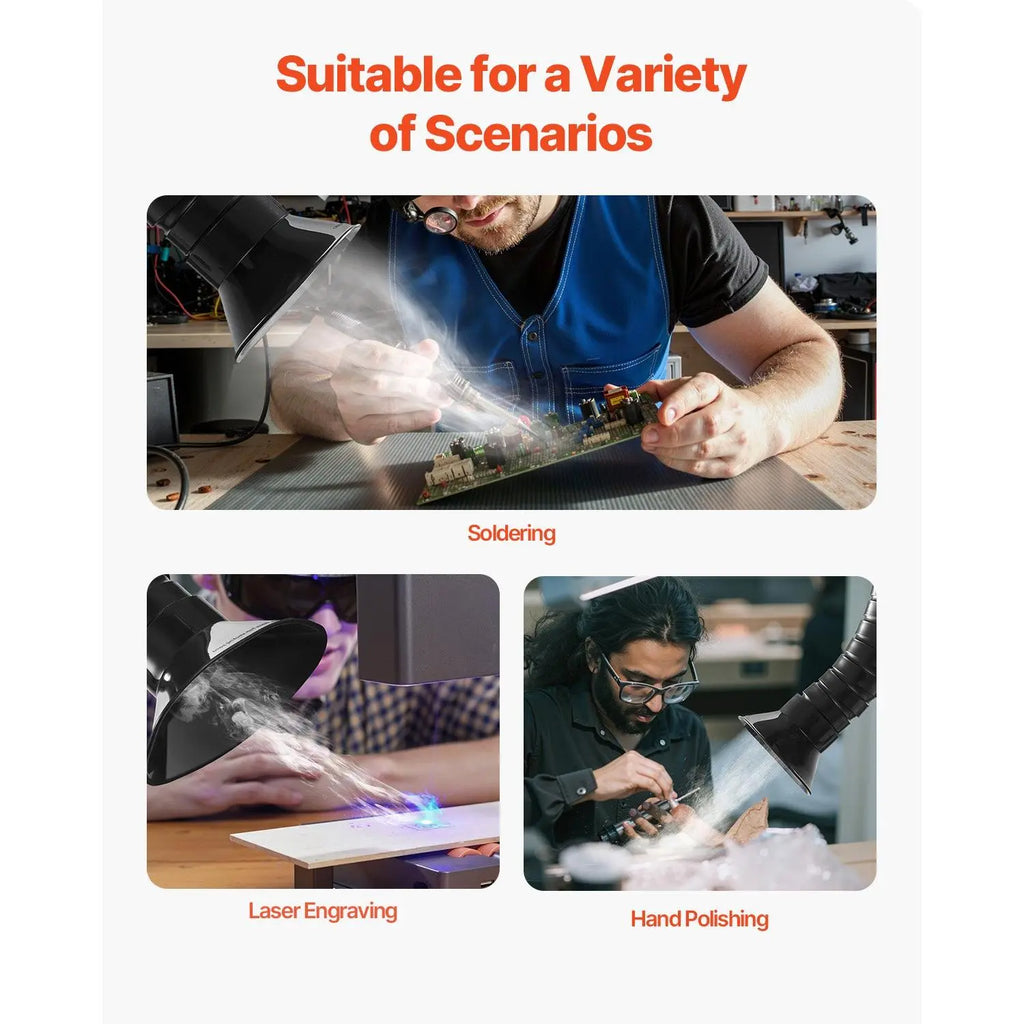 VEVOR Soldering Fume Extractor with Dual Hoses, 275W Brushless Solder Smoke Absorber with 4-Stage Filters & 10 Speeds, 380m³/h Strong Suction Smoke Purifier for Soldering, Laser Engraving, DIY Welding