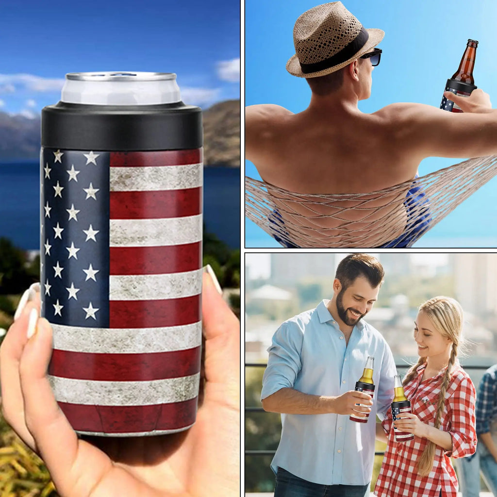 MAXSO 12oz Double Wall Insulated Thermal Can Cooler - Portable Silicone Steel Drinkware - Fits Slim Cans, Bottles, Coffee Cups - Father's Day Gift, Soho Chic