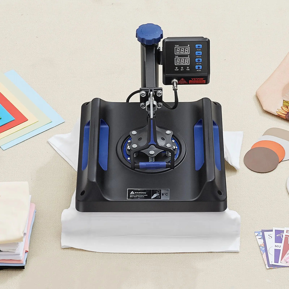 VEVOR 5-in-1 Heat Press Kit, 15x15in 360° Swing Away Hand Tool, 1000W Digital Display Control, Quick Heating, Anti-Burn Safety, Non-Stick Coated, 20.07x15.75x18.51in, Ideal for T-Shirts, Hats, Caps, Mugs