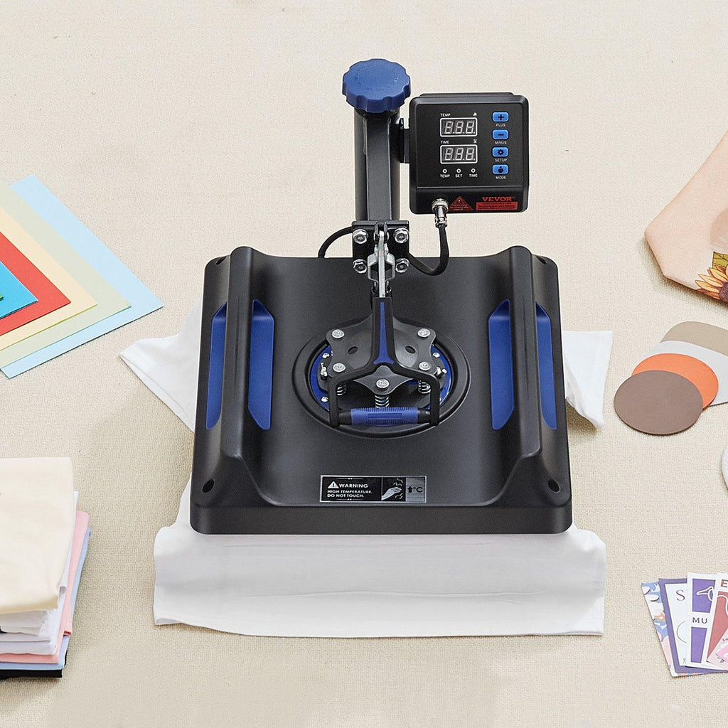 VEVOR 5-in-1 Heat Press Kit, 15x15in 360° Swing Away Hand Tool, 1000W Digital Display Control, Quick Heating, Anti-Burn Safety, Non-Stick Coated, 20.07x15.75x18.51in, Ideal for T-Shirts, Hats, Caps, Mugs