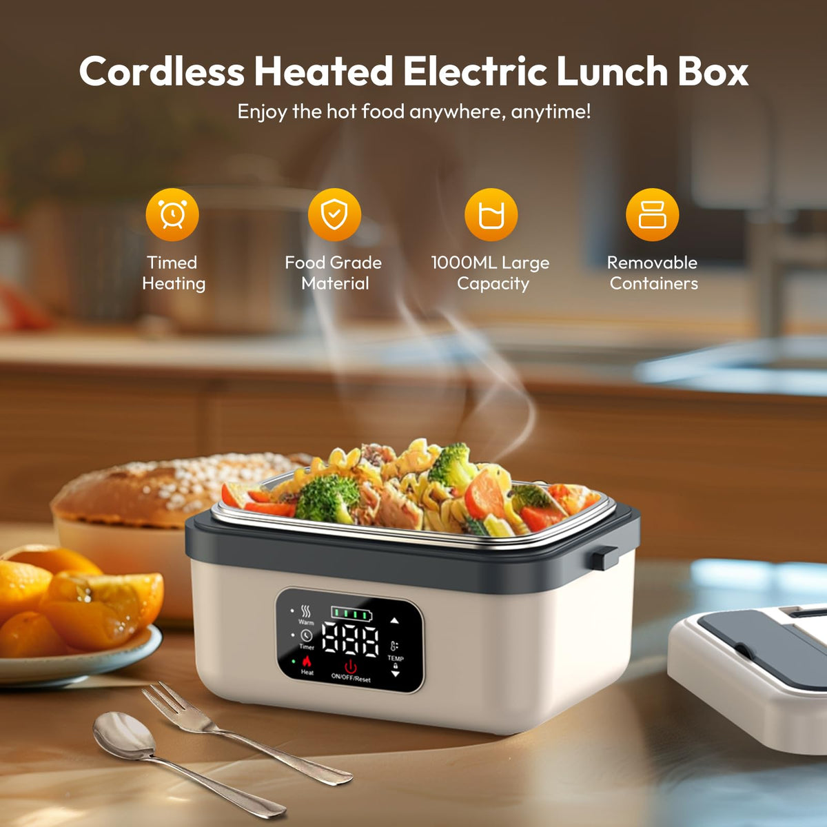 Rechargeable Cordless Self-Heating Lunch Box Portable Food Heater, Heat Up Lunch Box Portable, Heatable Lunchbox, Heated Lunchbox, Thermal Heated Meal Container for Meal Prep, Office, Travel, Car, Picnic and Outdoor Use, Ideal Gift #GLOBAL PICKS