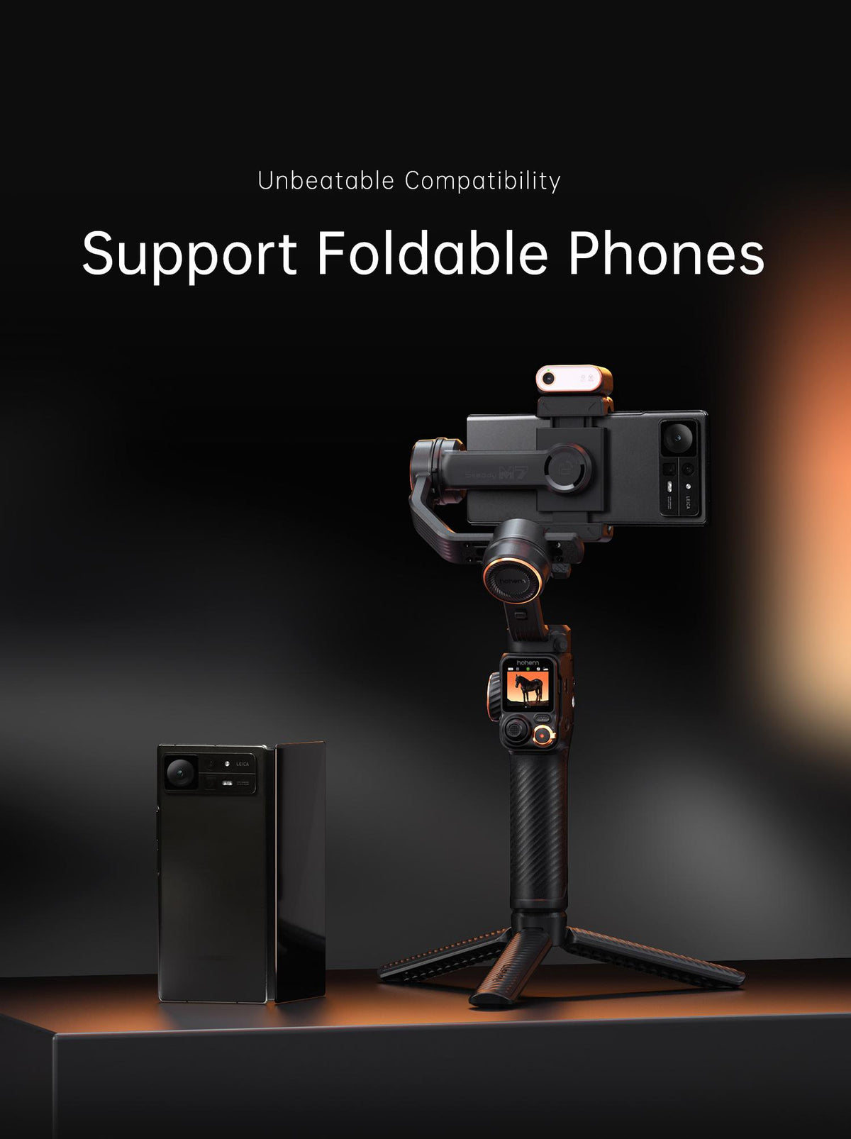 Hohem iSteady M7 Kit 3-Axis Camera Gimbal Stabilizer for iPhone/Android Smartphones, Mobile Phone Accessory for Content Creators with Magnetic Fill Light, AI Tracking Sensor, 1/4-inch Color Touchscreen Display, Detachable Remote, 500g Max Payload