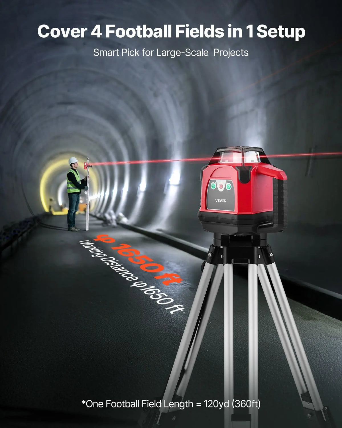 【toolupgrade】VEVOR Rotary Laser Level Kit with Heavy-Duty Tripod, Receiver, Remote Control, Toolcase, 1.2V Batteries/Cells, 1650 ft Range, 360-Degree Self-Leveling Red Horizontal Laser Transit, IP54 Waterproof, 0.06 in/100 ft Accuracy for Construc...