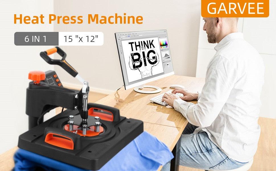 【GARVEE】6 in 1 Heat Press Machine 12x15 inch 360° Swing Multifunction Sublimation Heat Press for T Shirts Mugs Hat Plate Cap