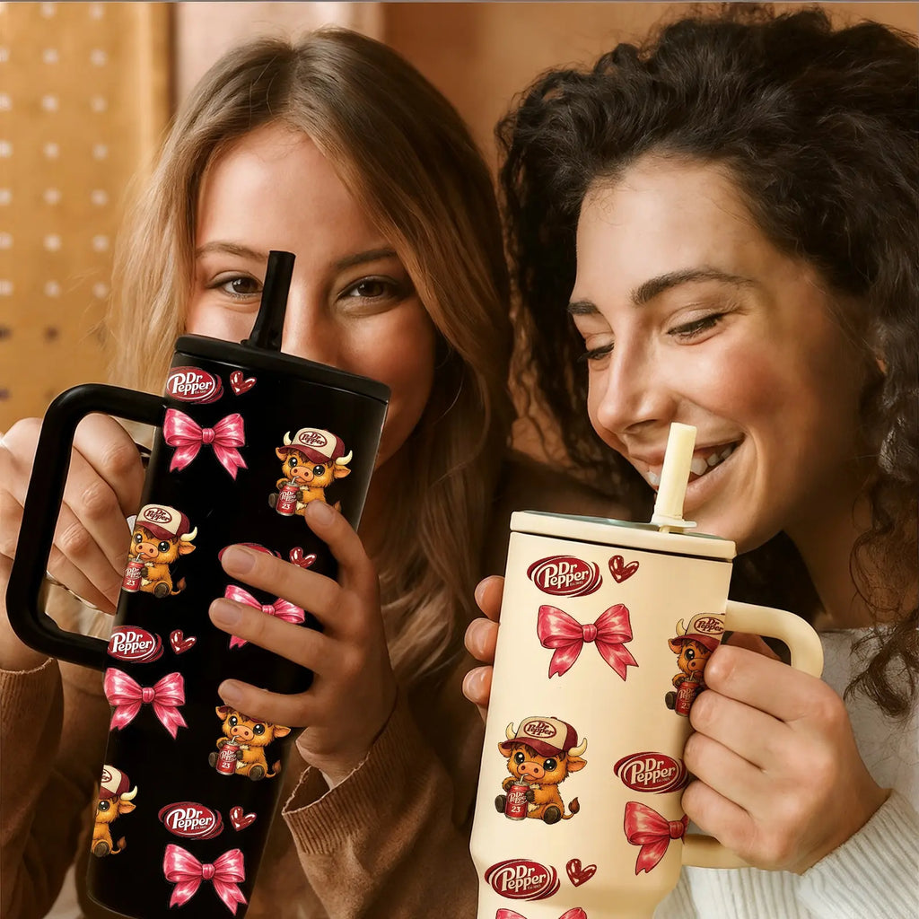 40oz Insulated Mug, Insulated Cups, Dr Pepper Soda Print Insulated Tumbler, Double-Wall Vacuum Insulated Stainless Steel with Straw Lid & Handle, Leak-Proof Thermal Mug Keeps Drinks Hot 12H and Cold 24H, Valentines Birthday Gift
