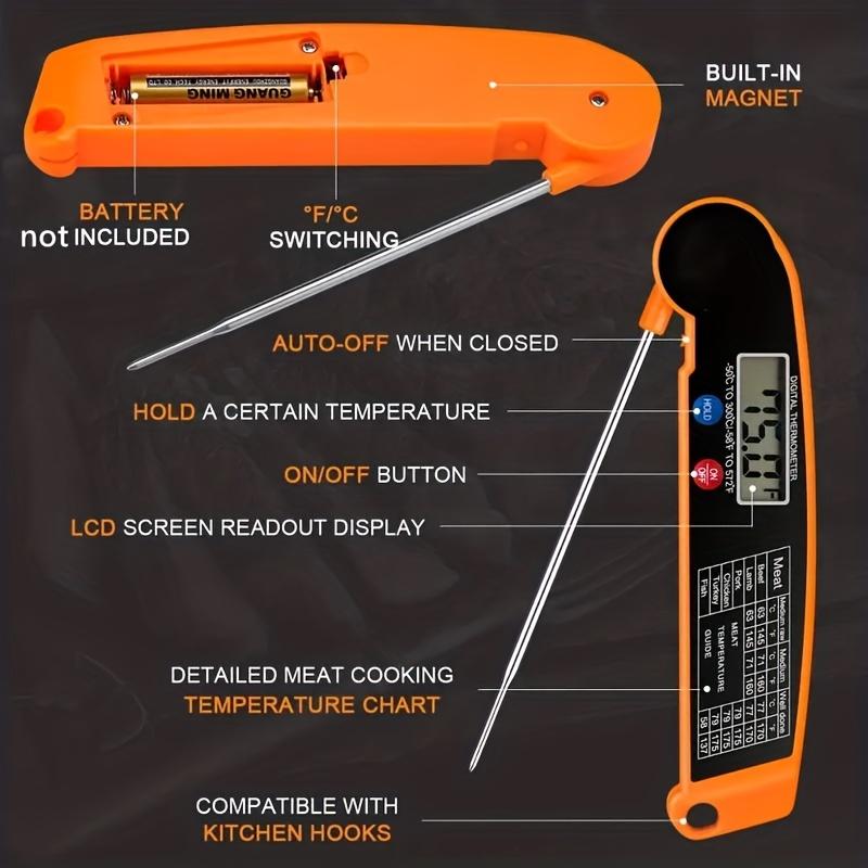1pc WEBBQ Digital Meat Thermometer, Fast-Reading ABS Food Temperature Gauge with Hold Function, Single-Use, for Grilling BBQ, Kitchen Cooking, Adult - AAA Battery Operated (Batteries Not Included), Food Temperature Probe, Kitchen Gadgets