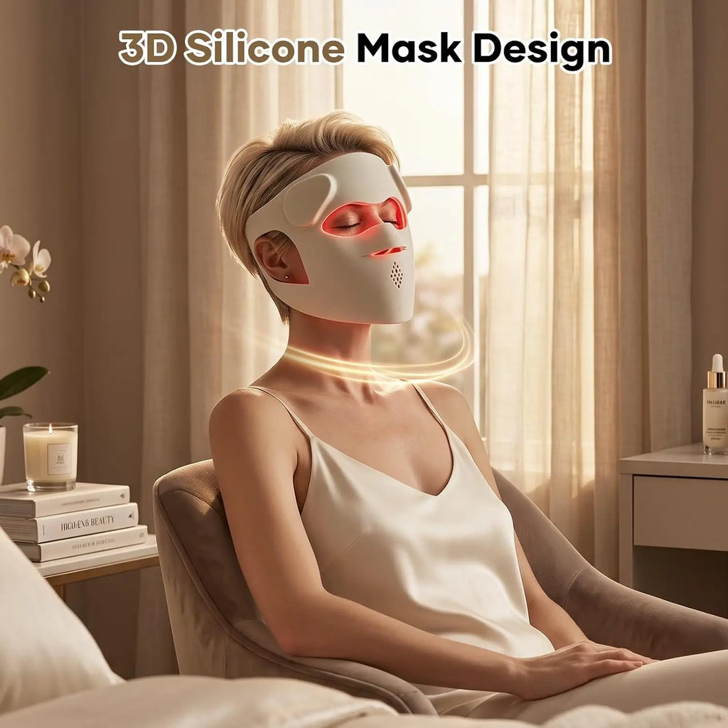 3D LED Face Mask Light Therapy, Cordless Red Light Therapy Mask for Face with Remote, 9 Modes, 630nm Red 850nm Near Infrared Blue Green Light, USB-C Rechargeable Skincare Device