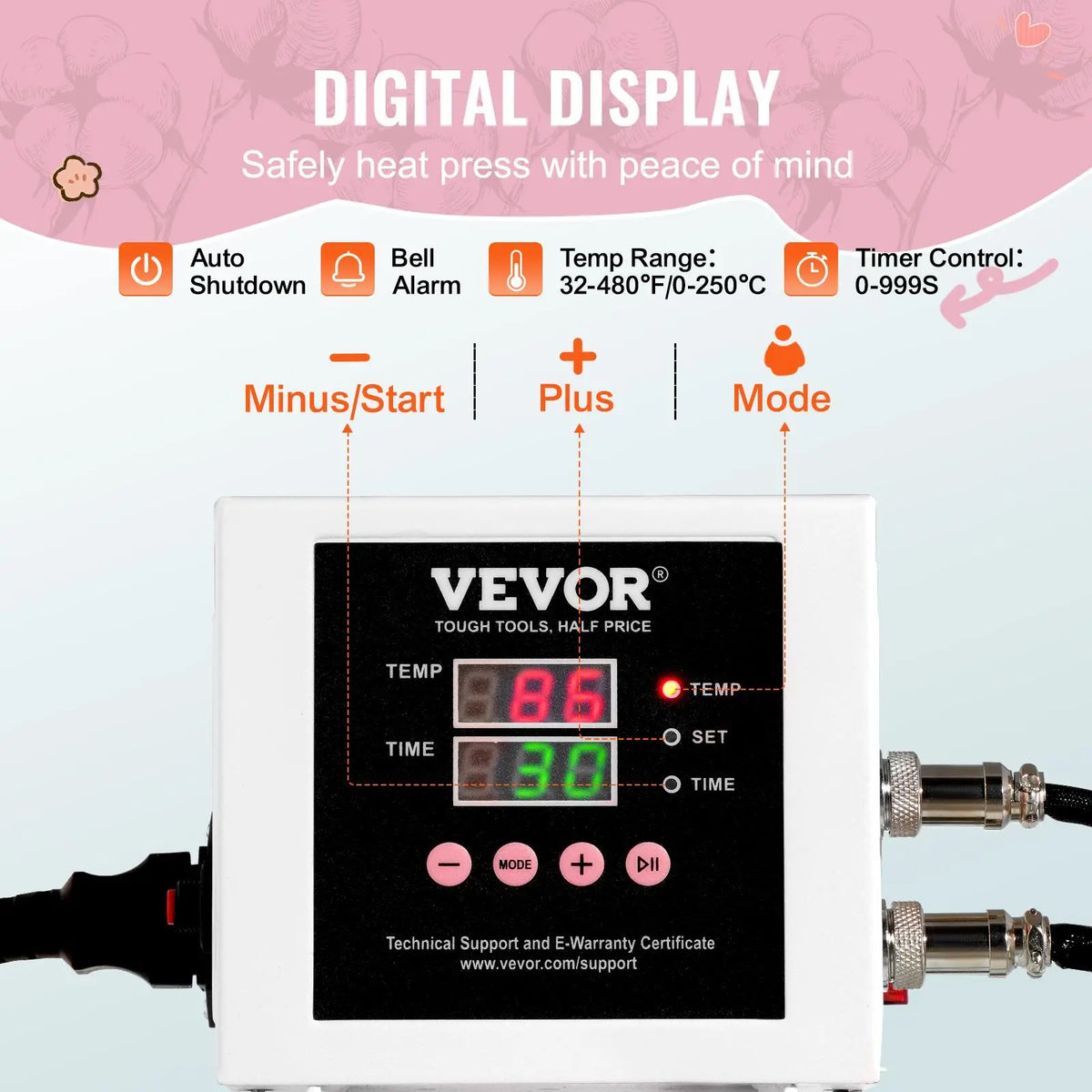 【Fallpicks】VEVOR 15x15 in Digital Heat Press Machine, Household Appliances, Beginner-Friendly Setup, Pullout Drawer, Fast Even Heating, Dual Insulation, Pink, 0–999s Timer, Auto Alarm, Digital Temp., DIY on Shirts/Bags