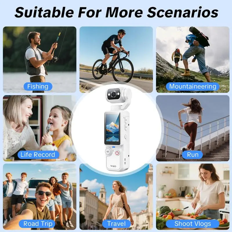 Portable 2k Ultra HD Video Recorder, 180° Rotating Lens, Handheld Stabilizer, USB Rechargeable, Vlogging Camera, Travel & Daily Life Recording