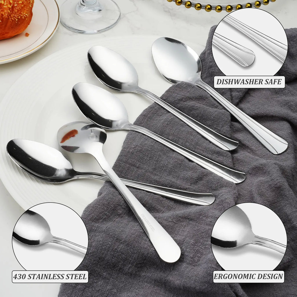 36PCS Elegant Dominion-Style Stainless Steel Cutlery Set - Smooth Polished Long Handle Dinner Spoons, Stainless Steel Resists Daily Wear, Dishwasher Safe for Home, Banquets, Hotel Serving Needs