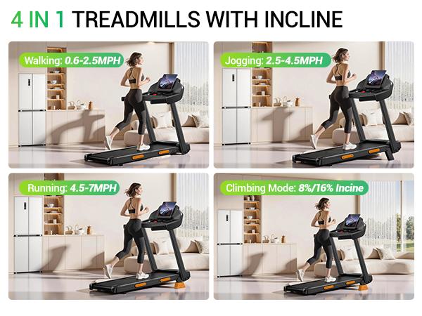 Umay Treadmill with Handrails and Incline, 16% Slope Adjustment, Home Fitness Walking Machine, 300 lbs Weight Capacity，Summer wins
