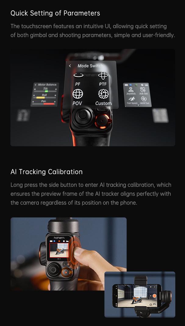 Hohem iSteady M7 Kit 3-Axis Camera Gimbal Stabilizer for iPhone/Android Smartphones, Mobile Phone Accessory for Content Creators with Magnetic Fill Light, AI Tracking Sensor, 1/4-inch Color Touchscreen Display, Detachable Remote, 500g Max Payload