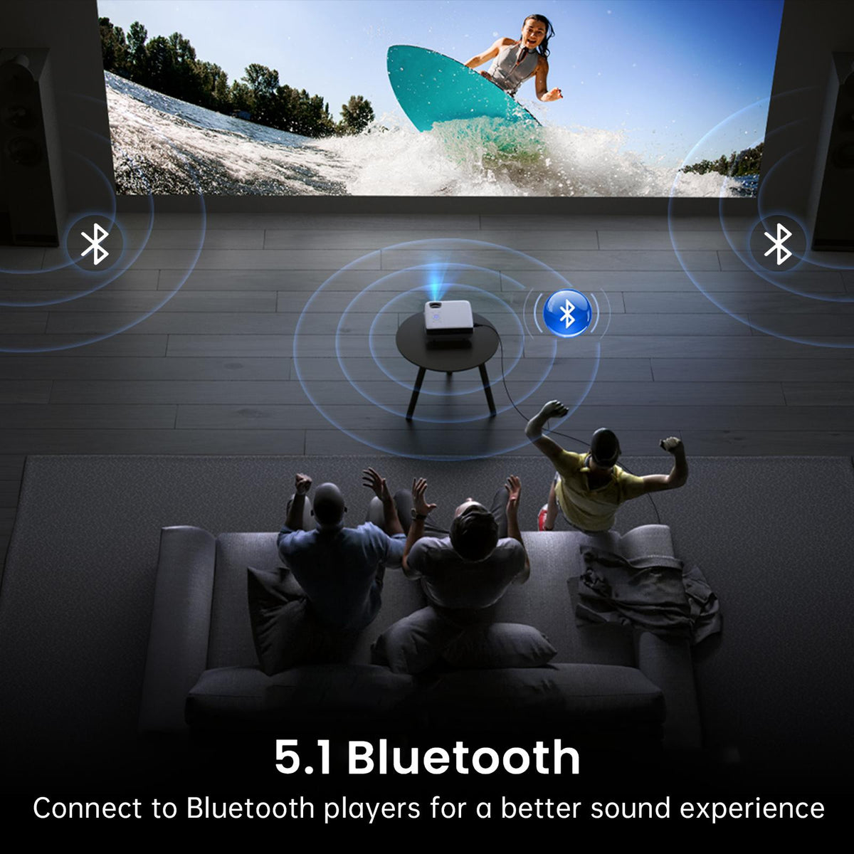 HAPPRUN Mini Projector GTV – Portable 1080P Supported 4K-Compatible Home Theater Projector with Bluetooth 5.1, Screen Mirroring, Ideal for Bedroom, Camping, Kids Videos, Works with iPhone, Android, HDMI, USB, and TV Sticks