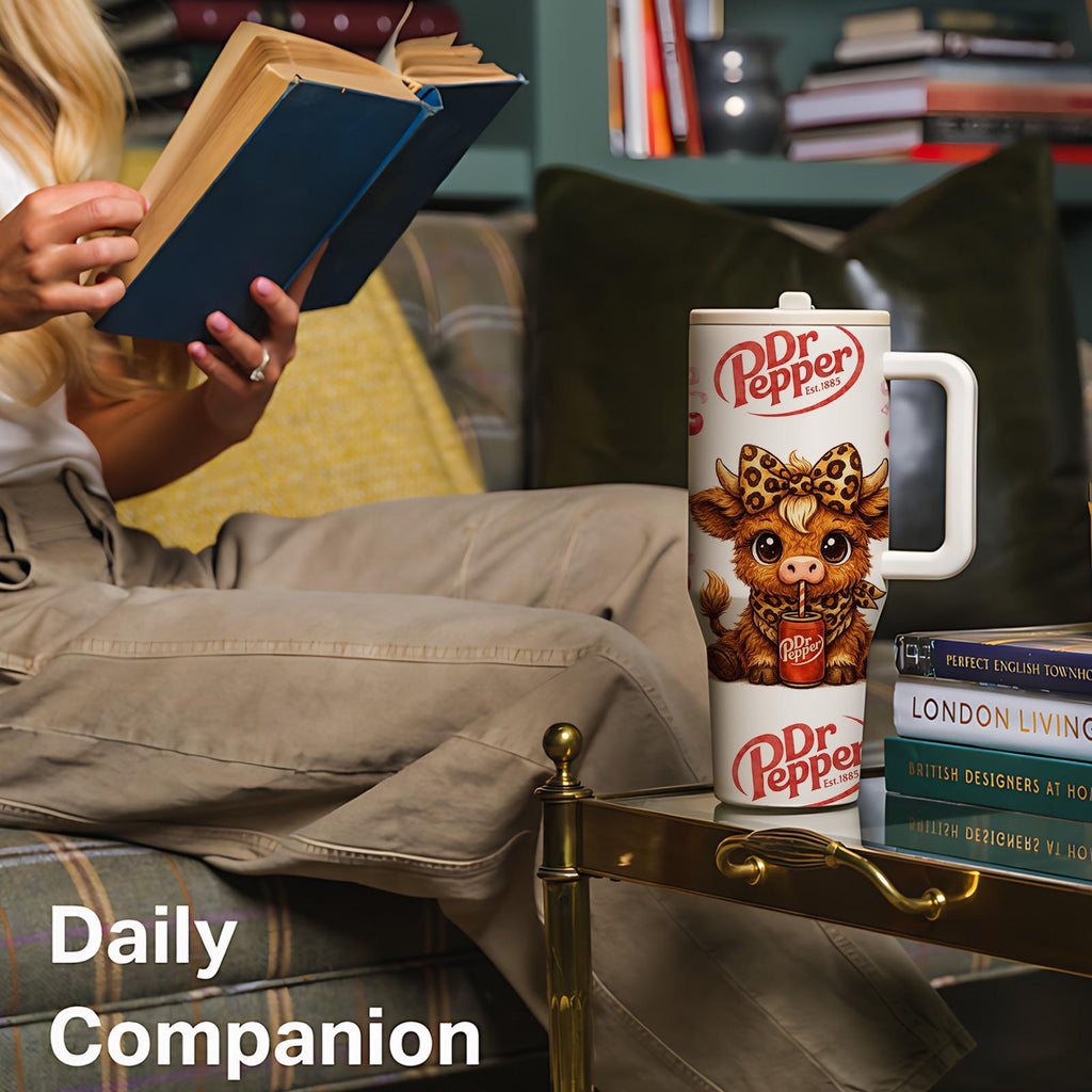 40oz Insulated Mug, Insulated Cups, Dr Pepper Soda Print Insulated Tumbler, Double-Wall Vacuum Insulated Stainless Steel with Straw Lid & Handle, Leak-Proof Thermal Mug Keeps Drinks Hot 12H and Cold 24H, Valentines Birthday Gift