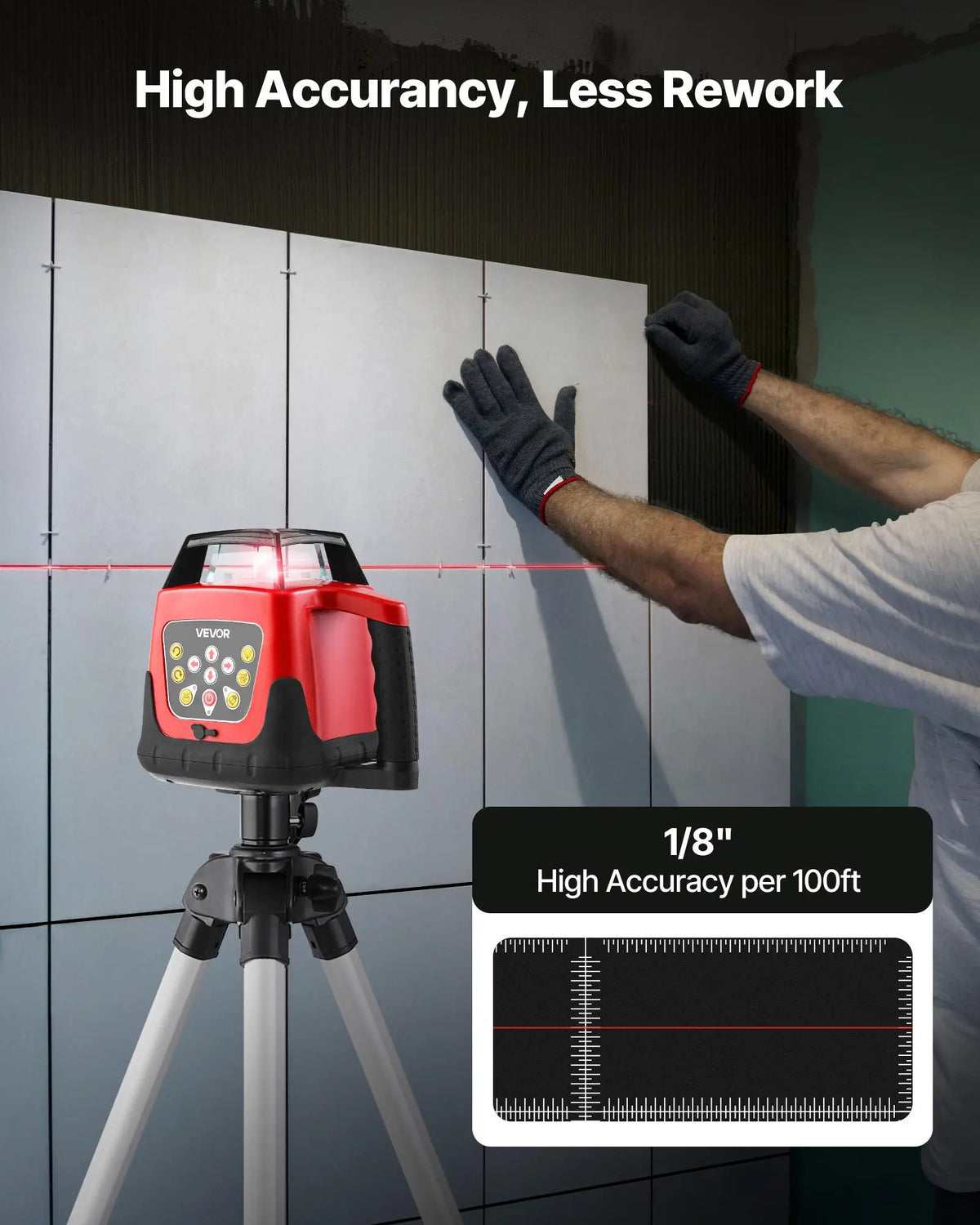 【toolupgrade】VEVOR Rotary Laser Level Kit, 1650ft 360-Degree Self Leveling Red Horizontal Laser Transit,with Tripod,Receiver,Remote Control, Scale,Toolcase, IP66 Waterproof, 0.80in/100ft Precision for Construction, Lighted Laser Levels, Electronic...