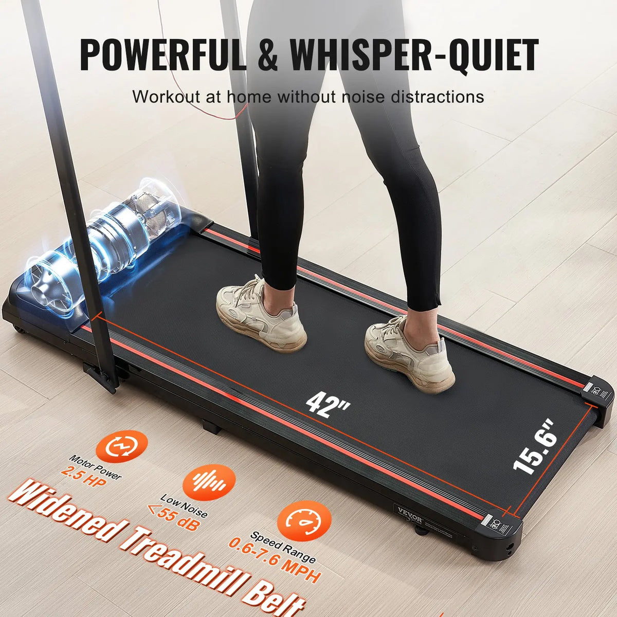 【toolupgrade】VEVOR 2-in-1 Under Desk Treadmill, 15.6"x42"/396x1065 mm Anti-Slip Surface Belt, 2.5HP Motor, 0.6-7.6 mph Walking/Run Speed, Shock Absorb, Collapseable Portable Pad, Handle Bar, Remote Control, LED Display, 265 Lbs Capacity for Home O...