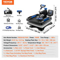 【Fallpicks】VEVOR 800W 15x15 Inch 8-in-1 Versatile Kit Heat Press Machine, 360° Rotation Swing-Away Design, Dual-Tube Heating Sublimation Iron for DIY T-Shirts, Aluminum Pots