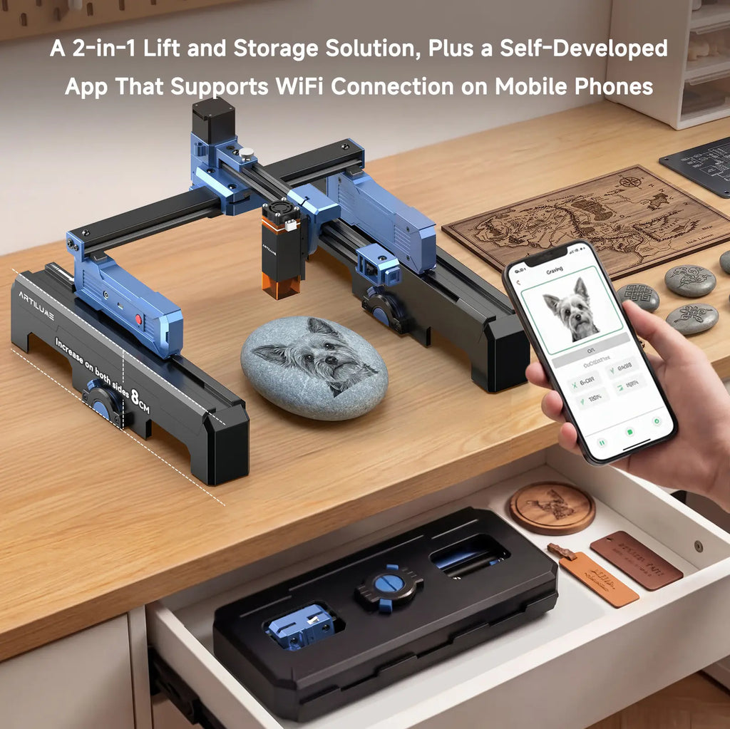 ARTILUME T1-P Laser Engraver Tool, Free 300×400mm Honeycomb Laser Bed, APP/Phone Control, Foldable with 8cm Height Extension, 200×150mm Work Area, Engraves Wood, Leather, Acrylic & Coated Metal, Hardware for Small Business & Personalized Gifts,too...