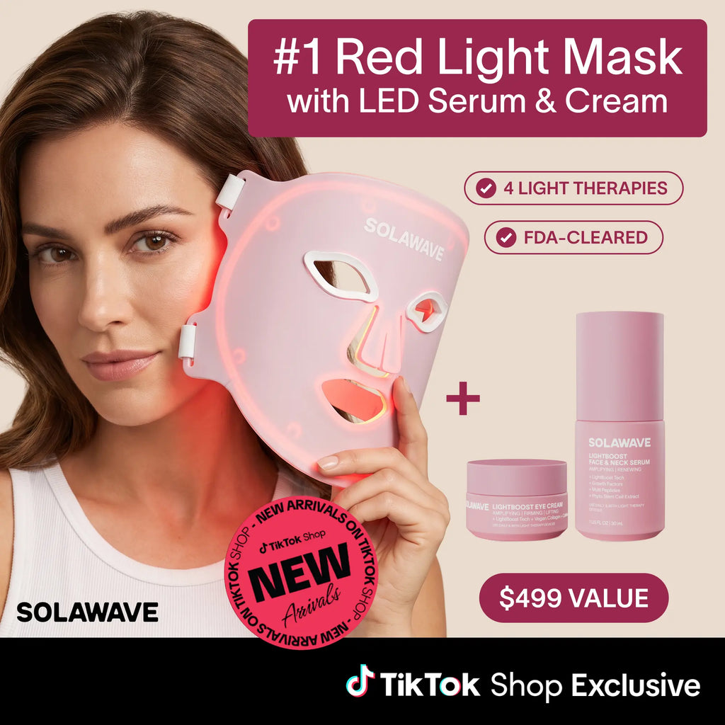 FDA-Cleared LED Face Mask with Red Light Therapy – Infrared & Amber Light, LightBoost Eye Cream + Face & Neck Serum Set