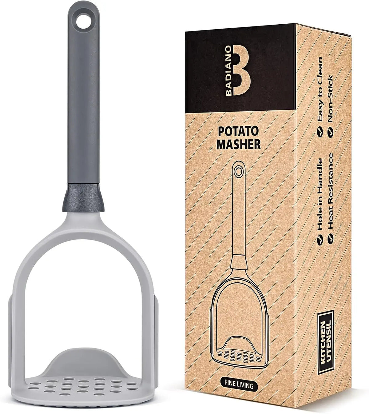 Heavy Duty Silicone Blade Potato Masher for Nonstick Cookwares, Professional Manual Kitchen Utensil for Mashing Beans, Vegetables, Avocados