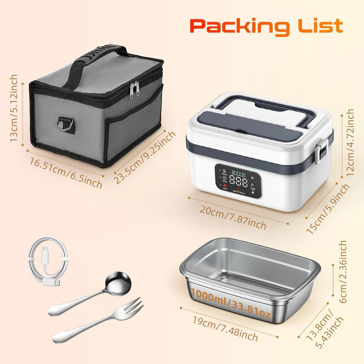 Rechargeable Cordless Self-Heating Lunch Box Portable Food Heater, Heat Up Lunch Box Portable, Heatable Lunchbox, Heated Lunchbox, Thermal Heated Meal Container for Meal Prep, Office, Travel, Car, Picnic and Outdoor Use, Ideal Gift #GLOBAL PICKS