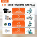 【Fallpicks】VEVOR 8-in-1 Multifunctional Heat Press Machine, 15x15 in, 6-30oz Tumbler Attachment, 360° Swing-Away Design, Digital Temp Control, Dual Insulated, Safe Pullout Drawer, for T-Shirts/Mugs, Green, Ideal for Beginners