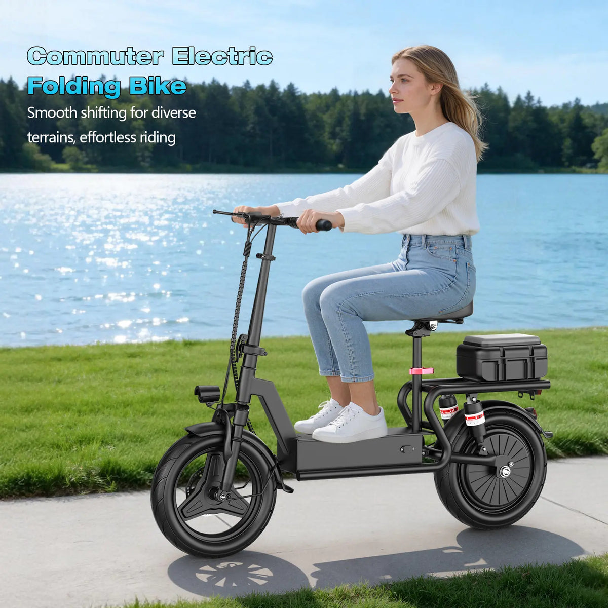 Adult Electric Scooter - Outdoor Stuff for Adults, 1200W Peak Motor, 48V 20Ah Battery, 20-40 Mi Range, 25MPH Top Speed, Foldable with Seat, Rear Box/Basket for Pets & Cargo, Dual Suspension for Commuting