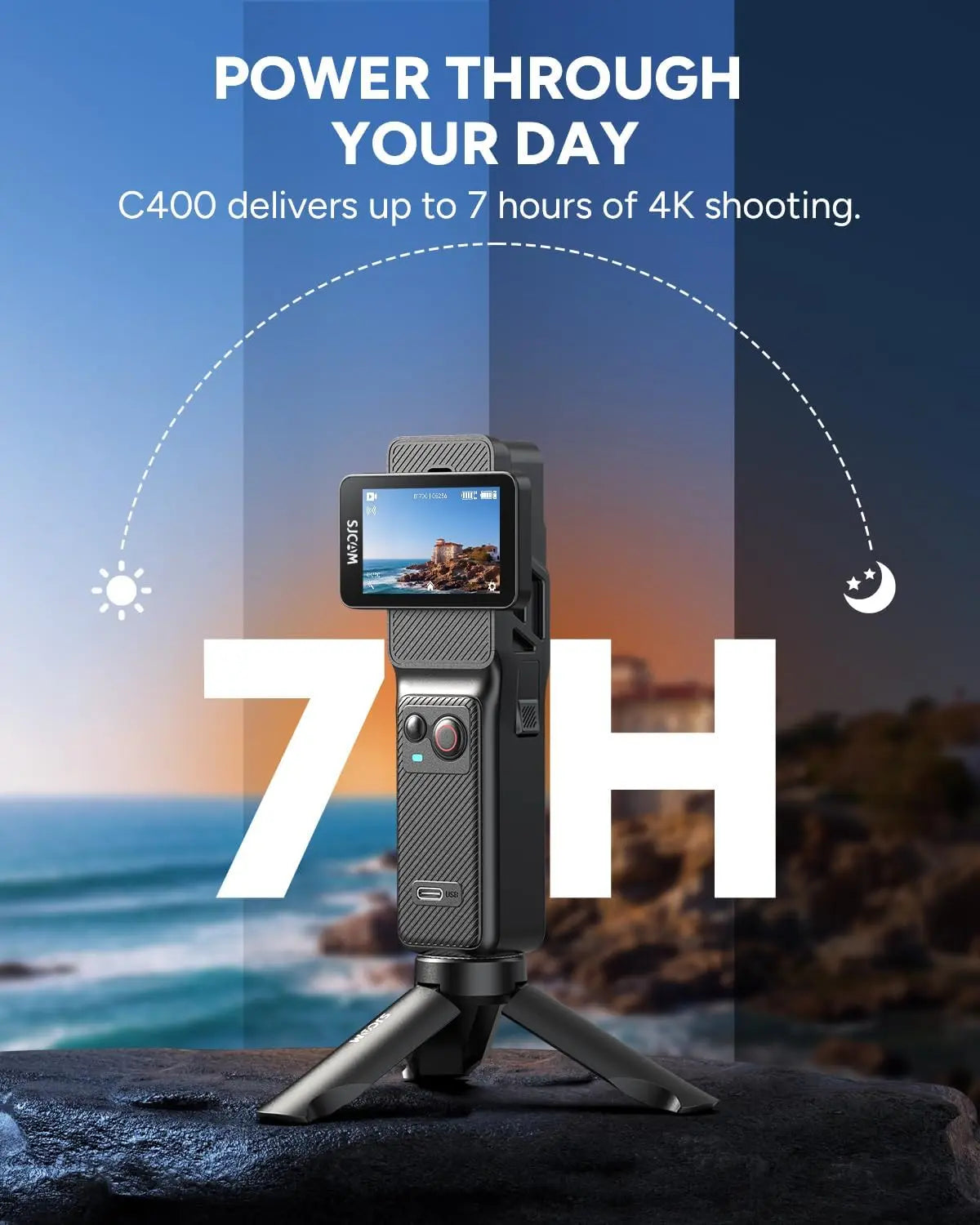 SJCAM C400 Portable Smart Action Camera - 4K Vlogging Equipment with 6-Axis Stabilizer, 2.29'' Rotating LCD, 154° POV, 420 Mins Battery, Waterproof CMOS Sensor, Helmet Mount Kits, MP4 Recording, MicroSD Slot, Valentine's Day Gift