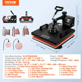 VEVOR 8-in-1 Digital Heat Press Machine with Digital Control, 15"x15" LCD Screen Sublimation Transfer Printer, 360° Swing Arm, Adjustable Spring Plate, Thermostable Sponge for DIY T-Shirts, Mugs, Caps, DIY Craft Supplies, Patterns, Numbers, Tool U...