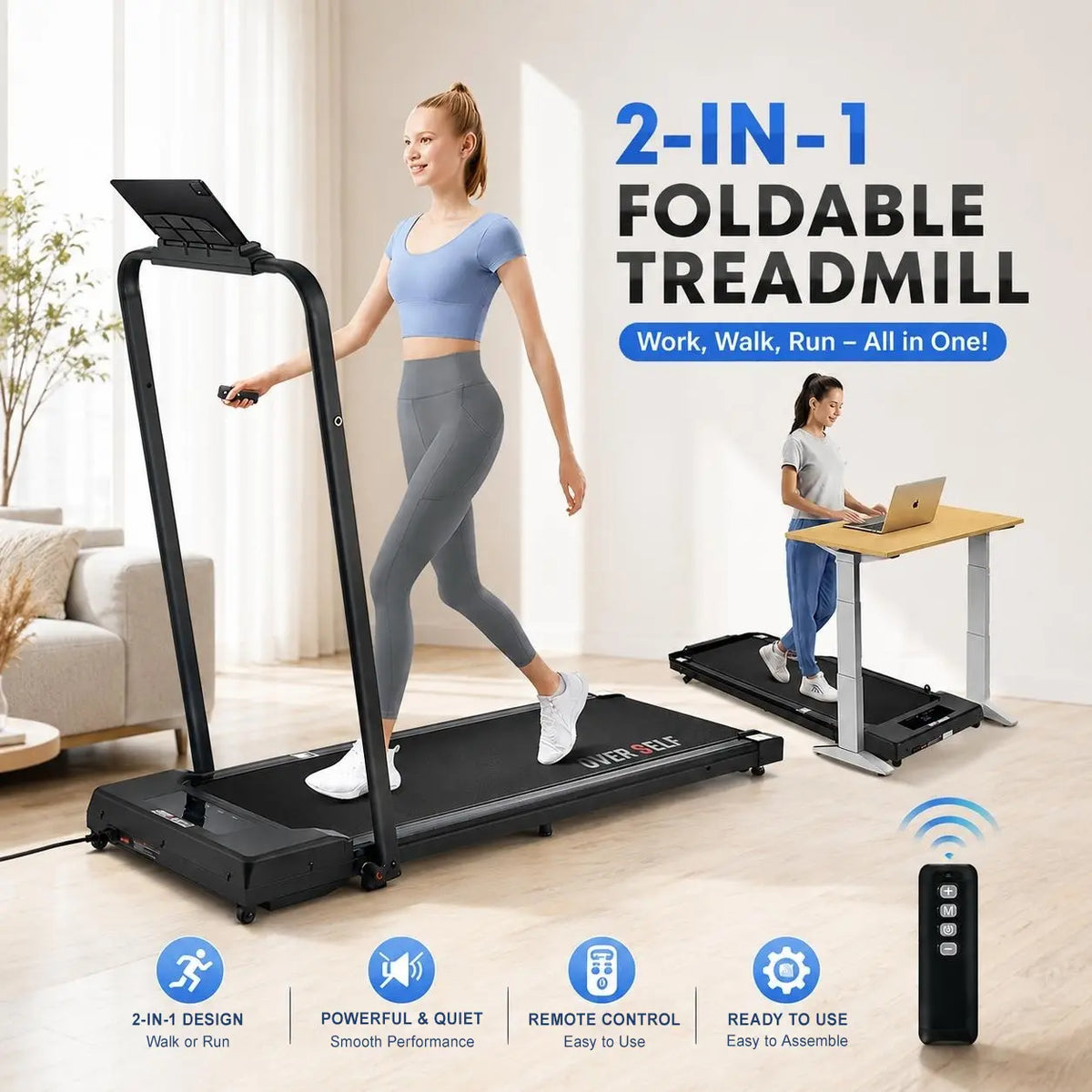 OVER SELF Walking Pad Treadmill, 6.2MPH Portable Folding Treadmill with Handlebar & Remote Controller, Flat & 3-Level Manual Incline Options for Home & Office, Under Desk Treadmill Easy Storage Home Gym Fitness Equipment Workout Gear, Summervibes