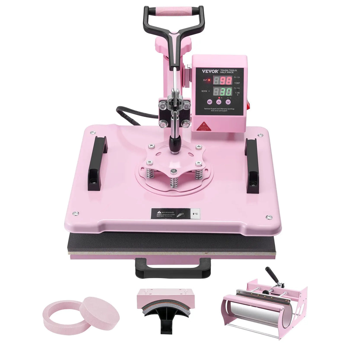 VEVOR Heat Press Machine, 12x 15 inch, 5 in 1 Heat Transfer Machine with 30 oz Tumbler Press, 360 Swing Away T-Shirt Pressing, Digital Precise Control, for T-Shirts/Mugs/Hats/Plates, Pink, 5-In-1 Combo