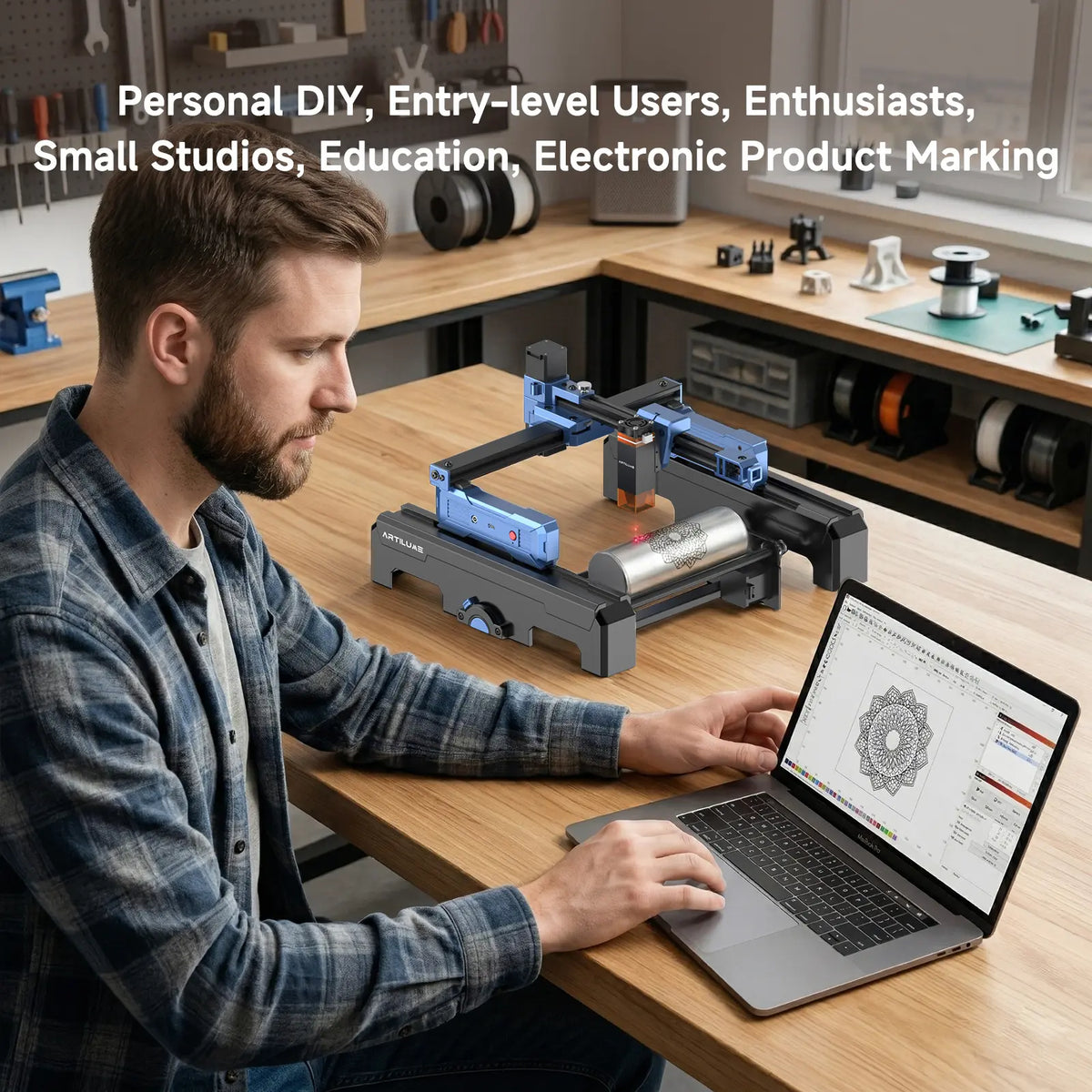 ARTILUME T1-P Laser Engraver Tool, Free 300×400mm Honeycomb Laser Bed, APP/Phone Control, Foldable with 8cm Height Extension, 200×150mm Work Area, Engraves Wood, Leather, Acrylic & Coated Metal, Hardware for Small Business & Personalized Gifts,too...