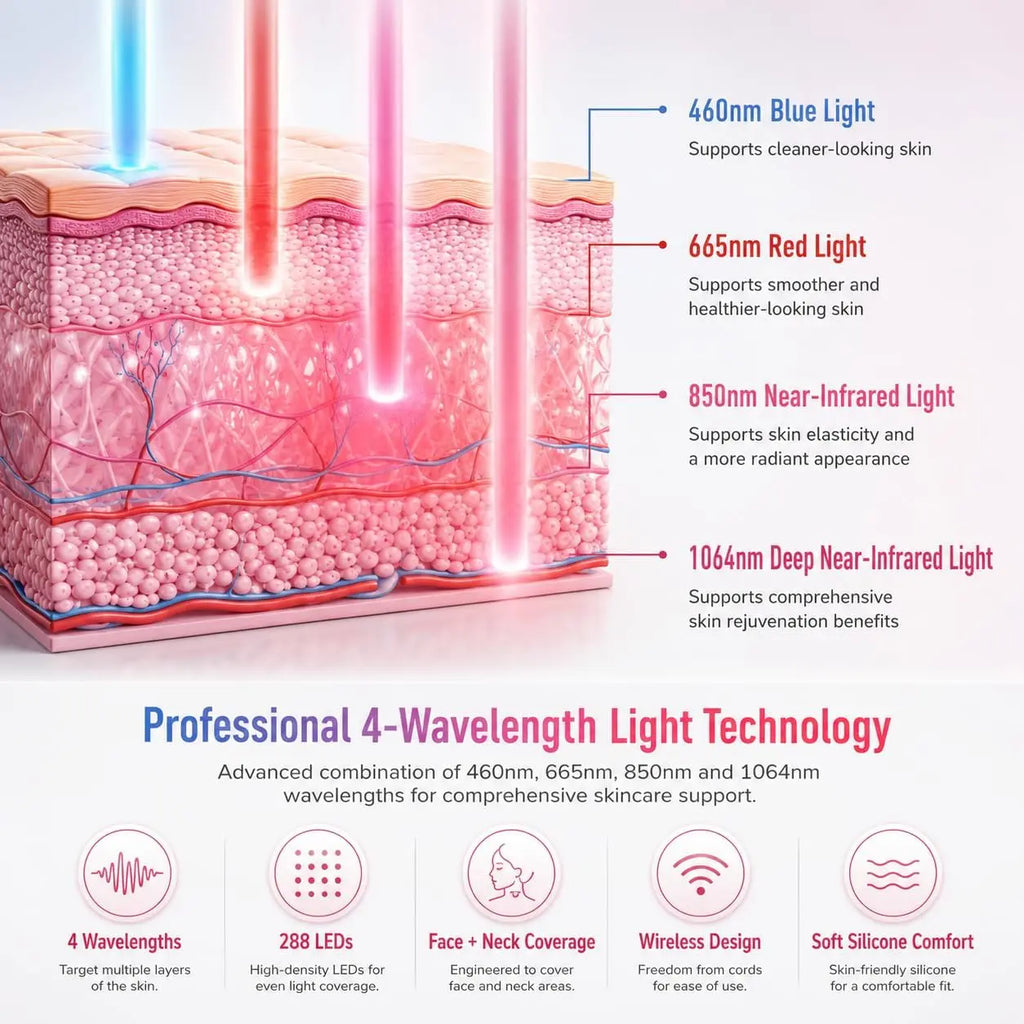 3D LED Face Mask Light Therapy, Cordless Red Light Therapy Mask for Face with Remote, 9 Modes, 630nm Red 850nm Near Infrared Blue Green Light, USB-C Rechargeable Skincare Device