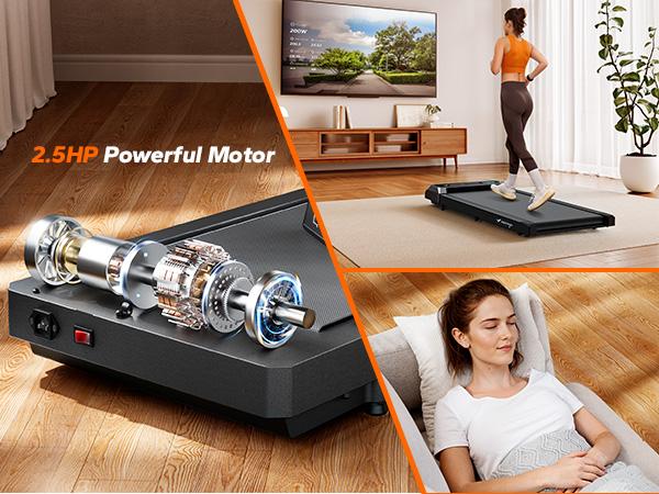 Merach Under Desk 2-in-1 Walking Pad for Home & Office, 2.25HP Low-Noise Portable 265lbs Treadmill with LED Display for Walking and Jogging BackToSchool