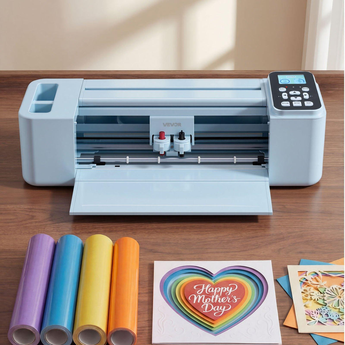 VEVOR 12 in Vinyl Cutting Machine, Button & Screen Controlled with Materials & Tool Kit, 5000+ Built-in Design Resources, Compatible with Mac, Windows, Android & iOS, DIY for All Scenes Home Crafts Cutter, Wireless, Buttons+Screen,sohochic