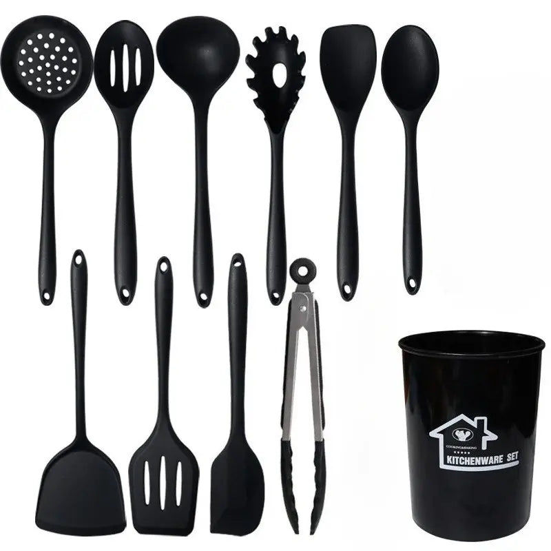 11-Piece Silicone Kitchen Utensil Set, Heat-Resistant Non-Stick Kitchen Utensils, Cooking Utensils, Tools and Gadgets, Long Handle, Camping Gear