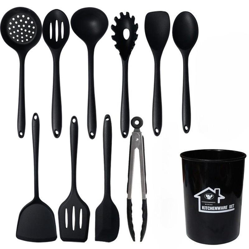 11-Piece Silicone Kitchen Utensil Set, Heat-Resistant Non-Stick Kitchen Utensils, Cooking Utensils, Tools and Gadgets, Long Handle, Camping Gear