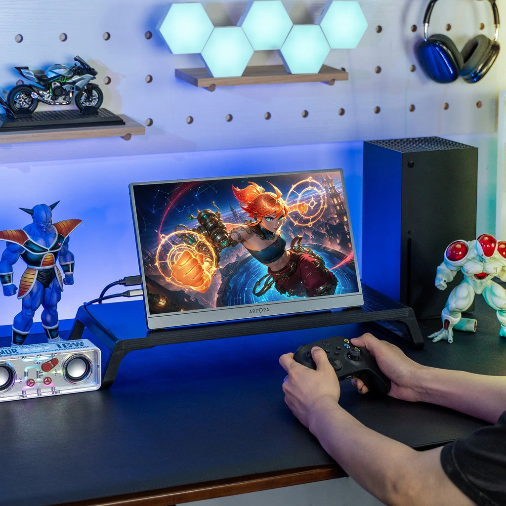 ARZOPA Z1FC, 16.1'' 144Hz Portable Gaming Monitor, 100% sRGB, 1080P FHD, Kickstand Portable Monitor, External Second Screen for PS5 Xbox Laptop PC Switch