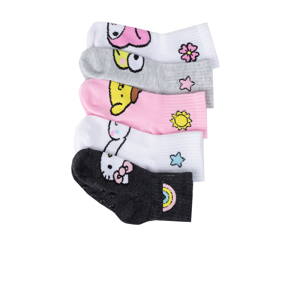 CHARACTER 5 Pack Kids Ribbed Hello Kitty & Friends Gripper Mid Crew