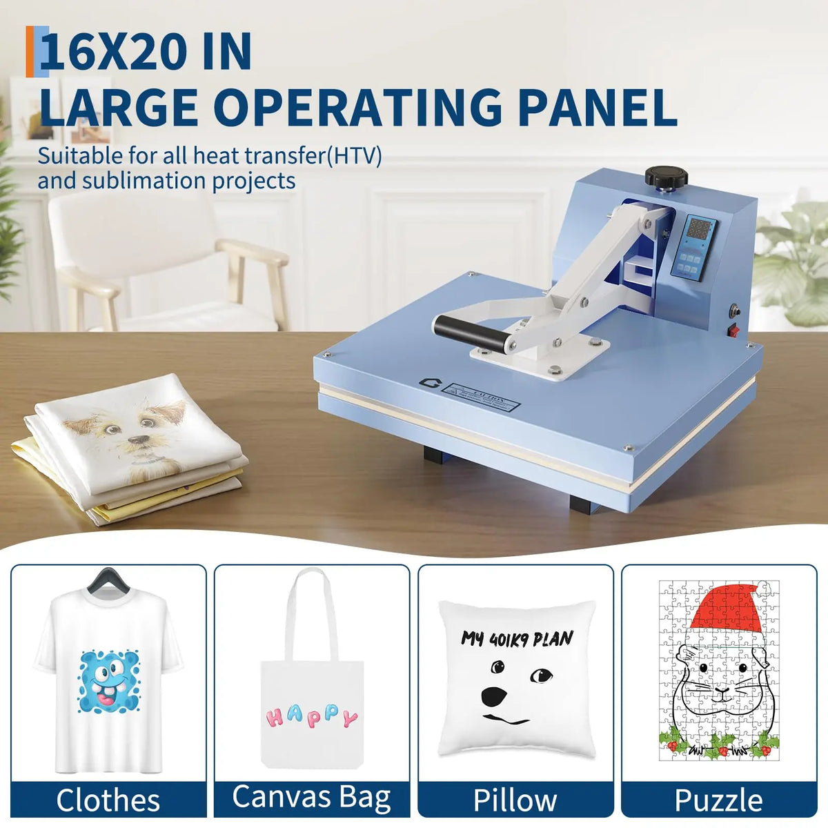 16x20 Professional Clamshell Heat Press Machine for Sublimation Transfer on T-Shirts with Fast Heating and Digital Precise Temperature Control, Industrial Grade Heat Transfer Equipment