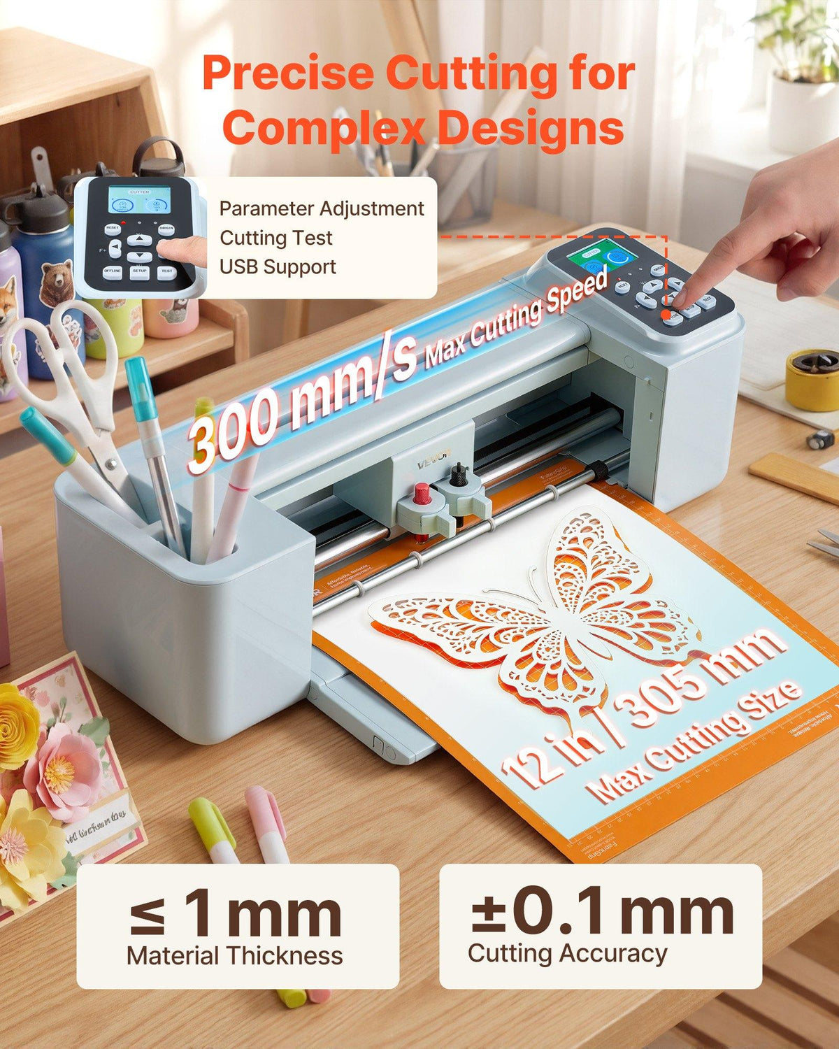 VEVOR 12 in Vinyl Cutting Machine, Button & Screen Controlled with Materials & Tool Kit, 5000+ Built-in Design Resources, Compatible with Mac, Windows, Android & iOS, DIY for All Scenes Home Crafts Cutter, Wireless, Buttons+Screen,sohochic