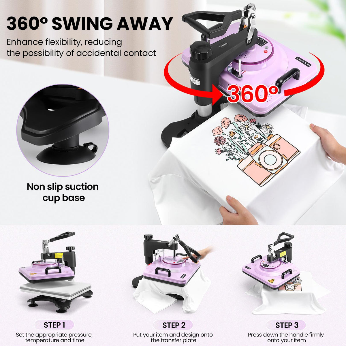 AKEYDIY Purple 5-in-1 Combo Heat Press Machine, 12" x 15" Industrial Swing Away with Digital LCD Control & Dual Tube, Sublimation Heat Transfer for Shirts/Mugs/Caps (DIY Supplies)