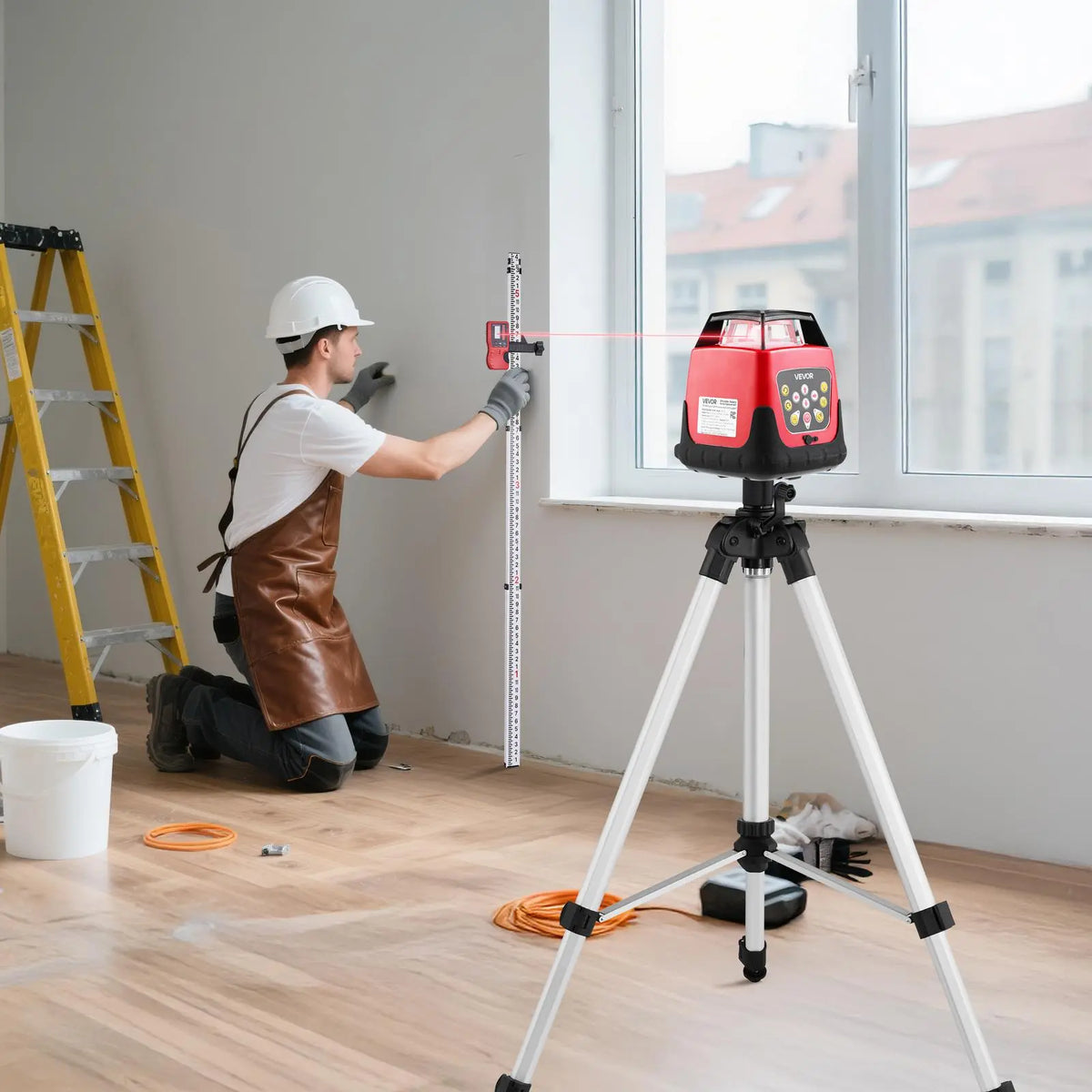 【toolupgrade】VEVOR Rotary Laser Level Kit, 1650ft 360-Degree Self Leveling Red Horizontal Laser Transit,with Tripod,Receiver,Remote Control, Scale,Toolcase, IP66 Waterproof, 0.80in/100ft Precision for Construction, Lighted Laser Levels, Electronic...