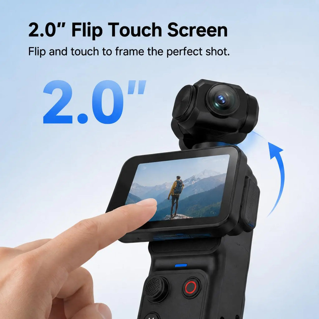 5K Vlogging Action Camera, 13MP 2-Axis Gimbal with 270° Auto Rotation, Face Tracking, 90° Rotatable 2.2" Touchscreen, WiFi 4, App Control, Portrait Beauty Mode, 2600mAh Battery for Travel & Content Creation