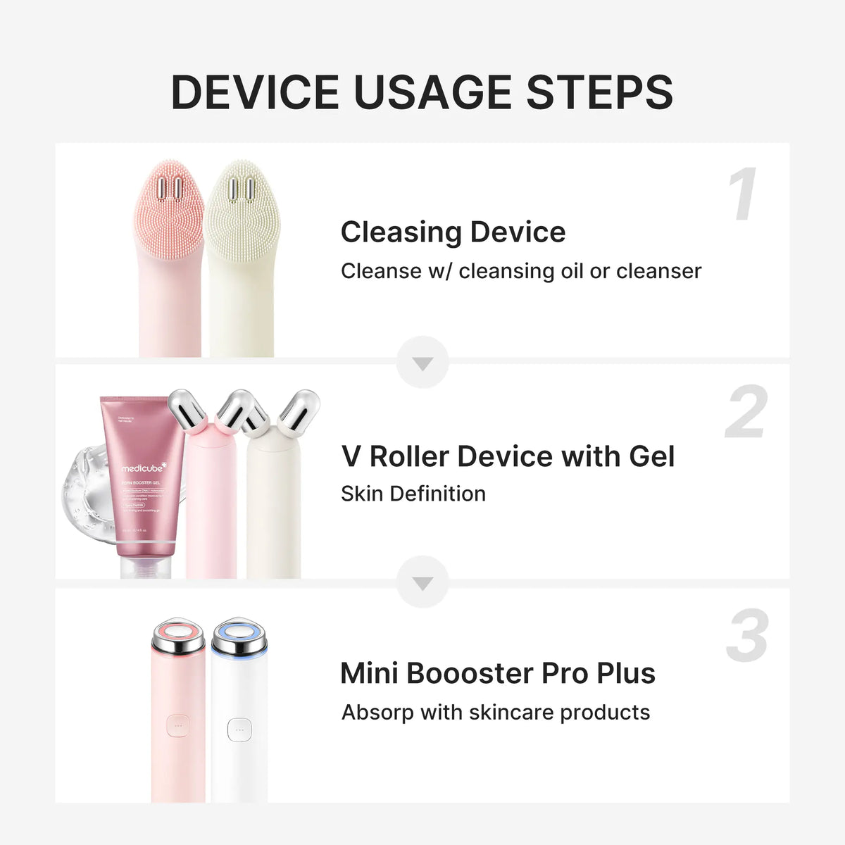 [medicube] 3-Step At-Home Spa Set - Pink / Beige ㅣMini Booster Pro Plus + Booster Facial Cleansing Device Head + Booster Face Roller HeadㅣK-beauty Facial Device for deep gentle cleansing, plump-looking appearance, puffiness, skin relaxion