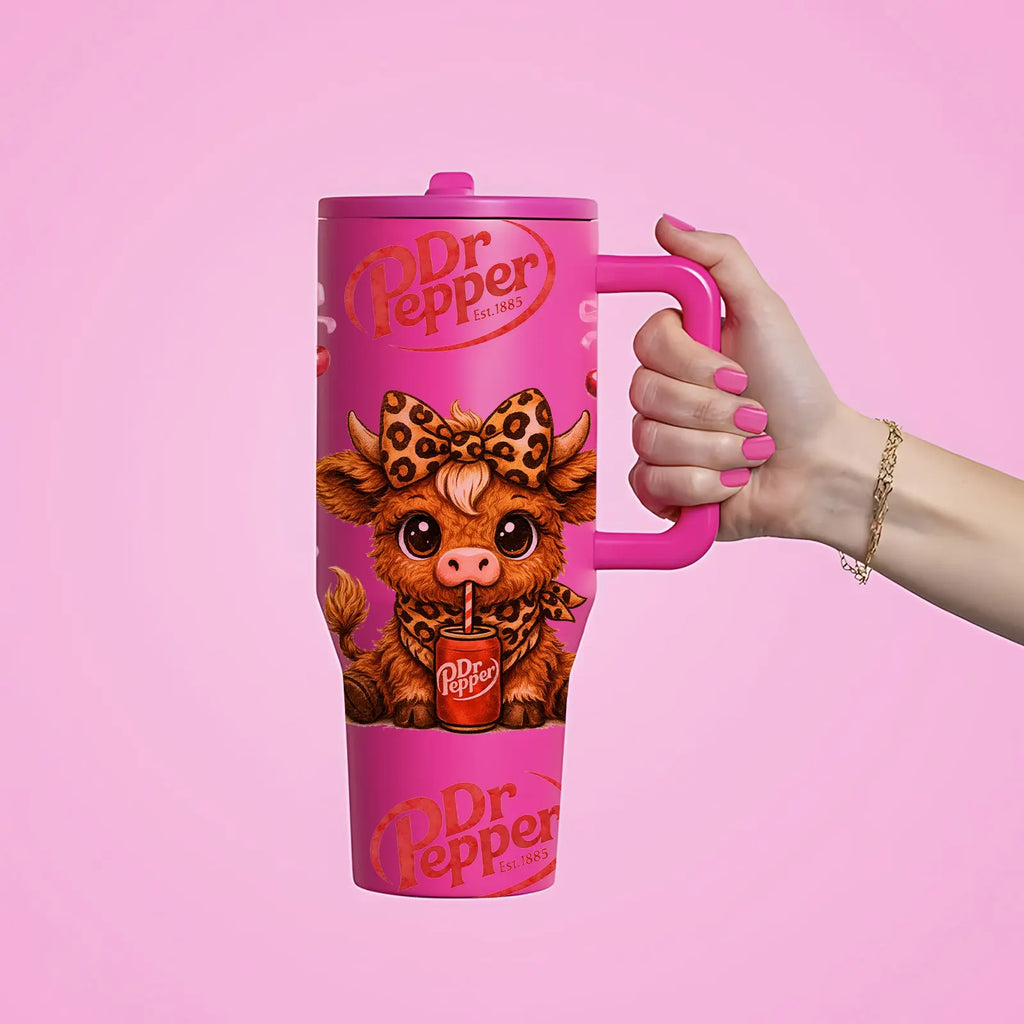 40oz Insulated Mug, Insulated Cups, Dr Pepper Soda Print Insulated Tumbler, Double-Wall Vacuum Insulated Stainless Steel with Straw Lid & Handle, Leak-Proof Thermal Mug Keeps Drinks Hot 12H and Cold 24H, Valentines Birthday Gift