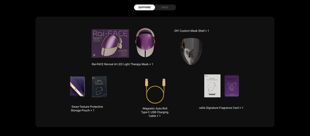 Rai-FACE Revival Al LED Facial Light Therapy Mask - SAPPHIRE Rechargeable Anti-Aging Face Lifting Device, Unscented Single Unit Skincare Tool, Personal Care Appliance