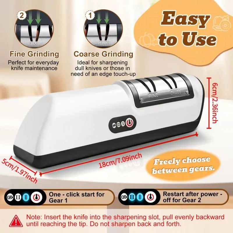 Rechargeable Electric Kitchen Knife Sharpener, Compact Portable Cordless Knife Sharpener with Diamonds for Steel Knives and Fruit Knife, 2 Stage Automatic Knife Sharpening Helps Restore & Polish Blades Quickly