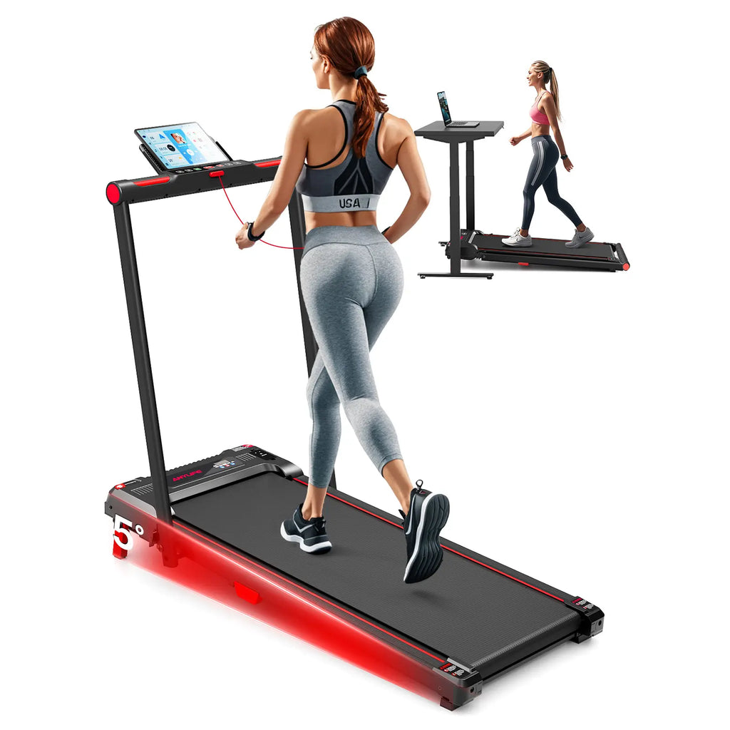 ANYLIFE Foldable Home Gym Treadmill - 2-in-1 Under Desk Incline Walking Pad, 2.5HP Quiet Motorized Steel Frame, 330 lbs Capacity, LED Display, Treadmills for Home, Workout & Exercise Equipment